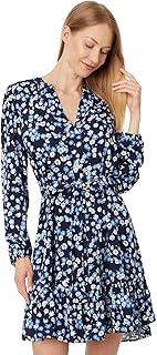 Women's Band Collar Mini Length Woven Dress