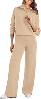 Womens 2 Piece Outfits Sweatsuit Set Oversized Half Zip Sweatshirt Wide Leg Sweatpants Lounge Set Tracksuit