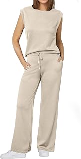 Women's 2 Piece Sets Summer Lounge Travel Outfits Sleeveless Wide Leg Airport Casual Trendy Sweatsuits