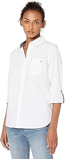 womens Classic Long Sleeve Roll Tab Button Down Shirt (Standard and Plus Size)