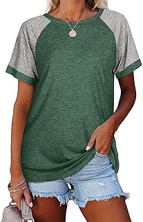 Women's Short Raglan Sleeve T-Shirts Casual Color Block Tops