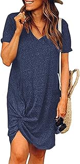 Women's Summer Twist Knot Tshirt Dresses Casual V Neck Short Sleeve Knot Dress
