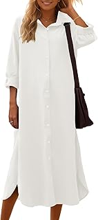 Women Cotton and Linen Shirt Dress Casual Loose Maxi Dresses