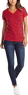 Women's Easy Comfort V-Neck Striped Supersoft Stretch Cotton T-Shirt