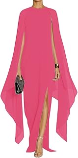 Women's Elegant High Split Flare Sleeve Formal Evening Gowns Maxi Dress with Cape