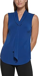 Women's Sleeveless Pleated Top with Tie Neck
