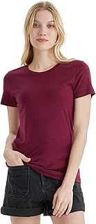 100% Merino Wool V Neck T-Shirt for Women Short Sleeve Base Layers Odor Resistance for Outdoor Hiking