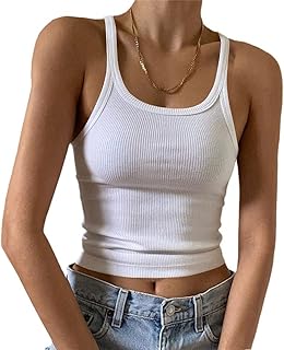 Women's Sleeveless Tank Top Form Fitting Scoop Neck Ribbed Knit Basic Cami Shirts