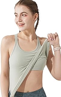 Yoga Racerback Tank Top for Women with Built in Bra,Women's Padded Sports Bra Fitness Workout Running Shirts