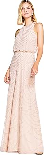 Women's Art Deco Beaded Blouson Dress with Halter Neckline