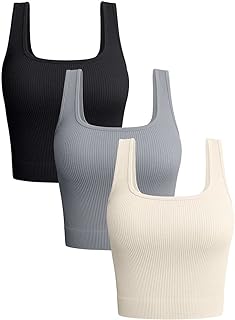 Women's 3 Piece Tank Tops Ribbed Seamless Workout Exercise Shirts Yoga Crop Tops