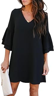 Women's Dress Sweet & Cute V-Neck Bell Sleeve Shift Dress Mini Dress
