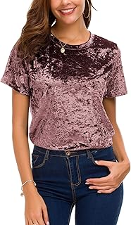 Women's Crew Neck Velvet Top Short Sleeve T-Shirt