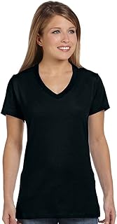Hanes Women's Nano Premium Cotton V-Neck Tee, Black, Large