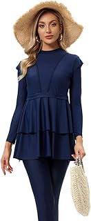 Women Burkini Islamic Modest Clothing Plus Size Muslim Swimwear with Bra Pad Front Hijab Swimsuit