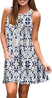 Women Summer Sleeveless Damask Print T-Shirt Dress with Pockets(S-3XL)