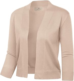 Women's 3/4 Sleeve Knit Cropped Cardigan Sweaters Open Front Bolero Shrugs Coat Tops S-3XL