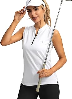 Women's Sleeveless Golf Shirt Zip Up Tennis Lightweight Quick Dry Tank Tops Polo Shirts for Women