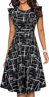 Women's Vintage Ruffle Floral Flared A Line Swing Casual Cocktail Party Dresses
