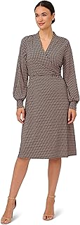 Women's Printed Faux Wrap Dress with Long Bishop Sleeves