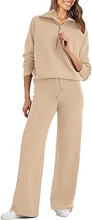 Womens 2 Piece Outfits Sweatsuit Set Oversized Half Zip Sweatshirt Wide Leg Sweatpants Lounge Set Tracksuit