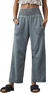 Women Wide Leg Baggy Jeans Smocked High Waist Barrel Jean Y2K Boyfriend Denim Pants with Pockets