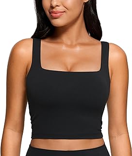 Butterluxe Womens Square Neck Longline Sports Bra - Workout Crop Tank Tops Padded with Built in Shelf Yoga Bra