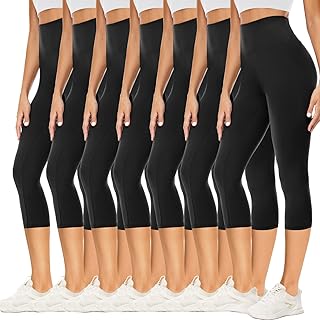 YOLIX 7 Pack Capri Leggings for Women, High Waisted Black Tummy Control Workout Yoga Pants