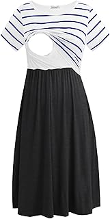 Women's Short Sleeve Patchwork Nursing Dresses for Breastfeeding
