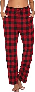 Women Lounge Pants Comfy Pajama Bottom with Pockets Stretch Plaid Sleepwear Drawstring Pj Bottoms Pants