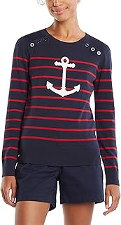 Women's Voyage Long Sleeve 100% Cotton Striped Crewneck Sweater