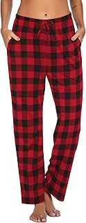 Women Lounge Pants Comfy Pajama Bottom with Pockets Stretch Plaid Sleepwear Drawstring Pj Bottoms Pants