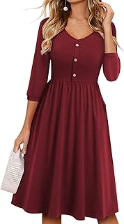 Summer Dresses for Women 2022 with Sleeves Cotton V Neck Button Down A Line Casual Dress Pockets