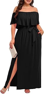 Plus Size Off The Shoulder Maxi Long Casual Beach Dress Pockets Women