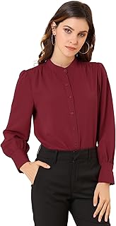Women's Mandarin Collar Office Top Long Sleeve Button Down Shirt