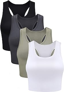 4 Pieces Basic Crop Tank Tops Sleeveless Racerback Crop Sport Top for Women