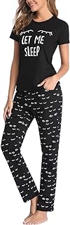 Women's Pajama Set Cute Printed Short Sleeve Top and Long Pants Sleepwear Pjs Sets