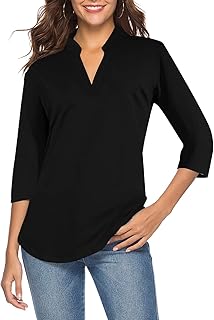 Women's 3/4 Sleeve Floral V Neck Tops Casual Tunic Blouse Loose Shirt 002