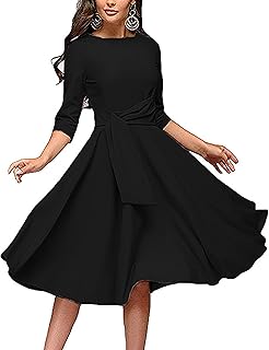 Women's Elegance Audrey Hepburn Style Ruched Dress Round Neck Short Sleeve Swing Midi A-line Dresses