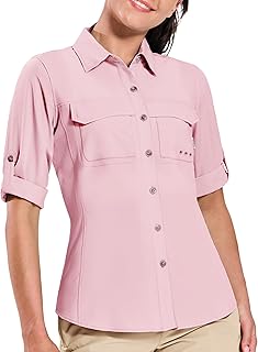 Women's Travel Hiking Fishing Button Down Shirt, UPF 50+ UV Long Sleeve Sun Shirts for Outdoor Camping Sailing