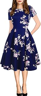 Women's Vintage Patchwork Pockets Puffy Swing Casual Party Dress OX165