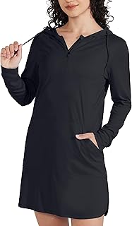 Women's UPF 50+ Swim Cover-Up Dress Hooded Beach Sun Long Sleeve Swimwear Quick Dry SPF Swim Shirts