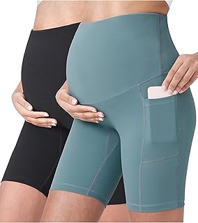Women's Maternity Yoga Shorts Over The Belly Bump Summer Workout Running Active Short Pants with Pockets 5"/8"