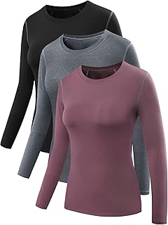 Women's 3 Pack Athletic Compression Long Sleeve T Shirt Dry Fit