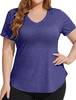 Plus Size Workout Tops for Women T Shirts Loose Fit V Neck Clothing Yoga Casual Summer