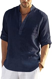 COOFANDY Men's Cotton Linen Henley Shirt Long Sleeve Hippie Casual Beach T Shirts