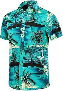 Men's Hawaiian Shirt Short Sleeves Printed Button Down Summer Beach Dress Shirts
