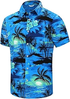 Hawaiian Shirt for Men, Unisex Summer Beach Casual Short Sleeve Button Down Shirts, Printed Palmshadow Clothing