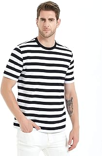 Mens Shirt Striped Black White Cotton Spandex Crewneck Long Sleeve Basic Pullover Stripe Casual Crew Tee Shirt