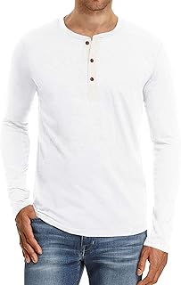 Men's Fashion Casual Front Placket Short/Long Sleeve Henley T-Shirts Cotton Shirts
